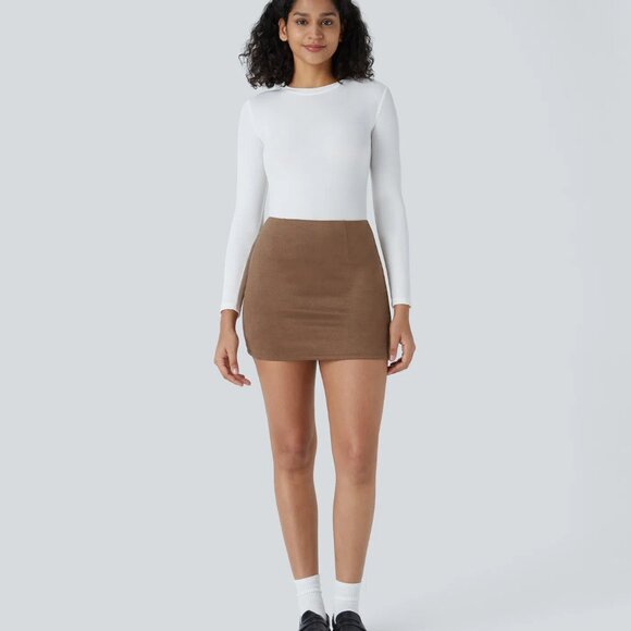 HALARA High Waisted 2-in-1 Bodycon Suede Mini Casual Skirt - Picture 5 of 5